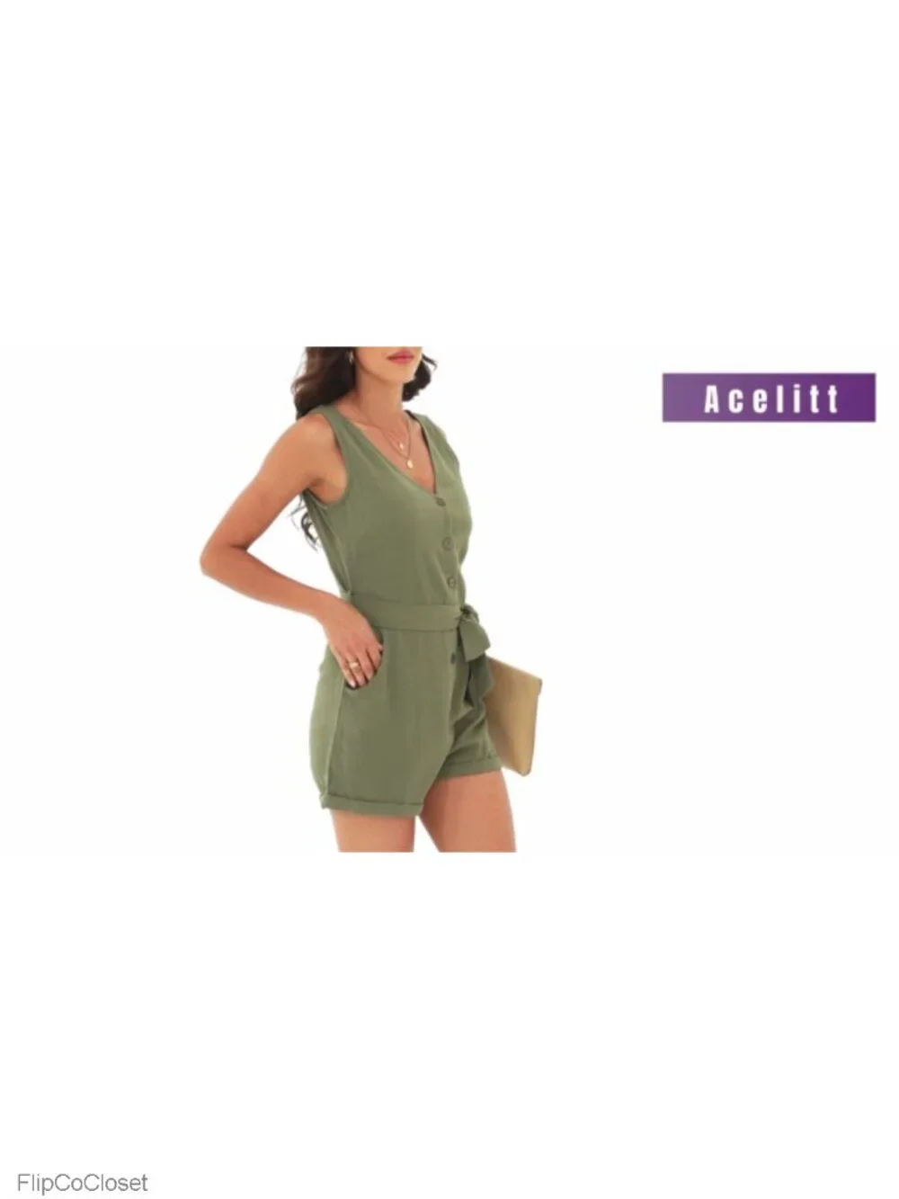 Women's Sleeveless V-Neck Button Romper with Pockets - Casual Summer Jumpsuit